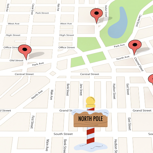 Santa's Christmas navigation map showing his planned route from the North Pole