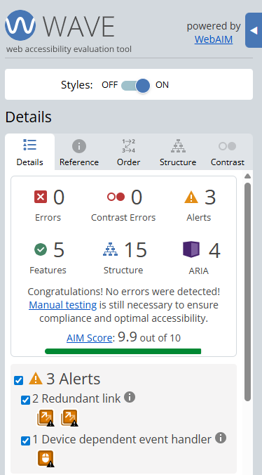 WAVE highlighting a non keyboard accessible control